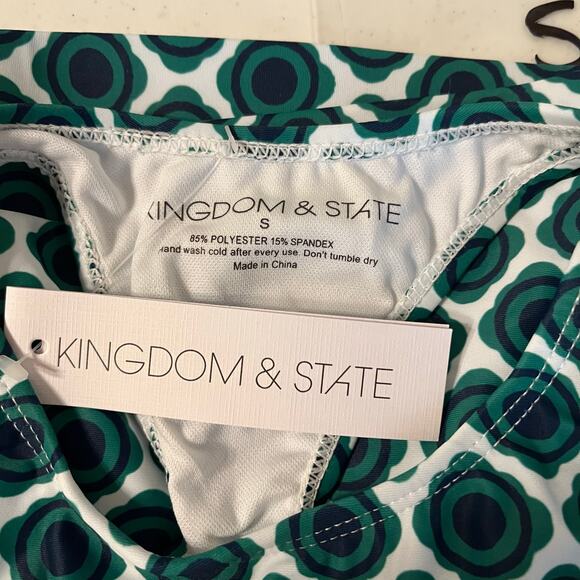 Racer Back Tankini Swimsuit Top with Geo in Green and Blue Size Small - Picture 5 of 5